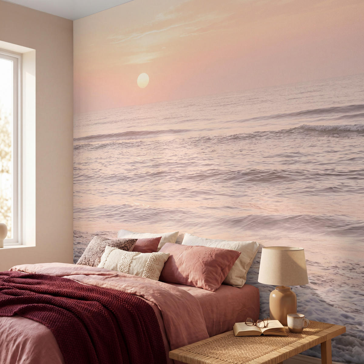 TAPETE - Sonne - Strand - Rosa - 280x280 cm - Hellrosa, Papier (280/280cm) - OnlyWow