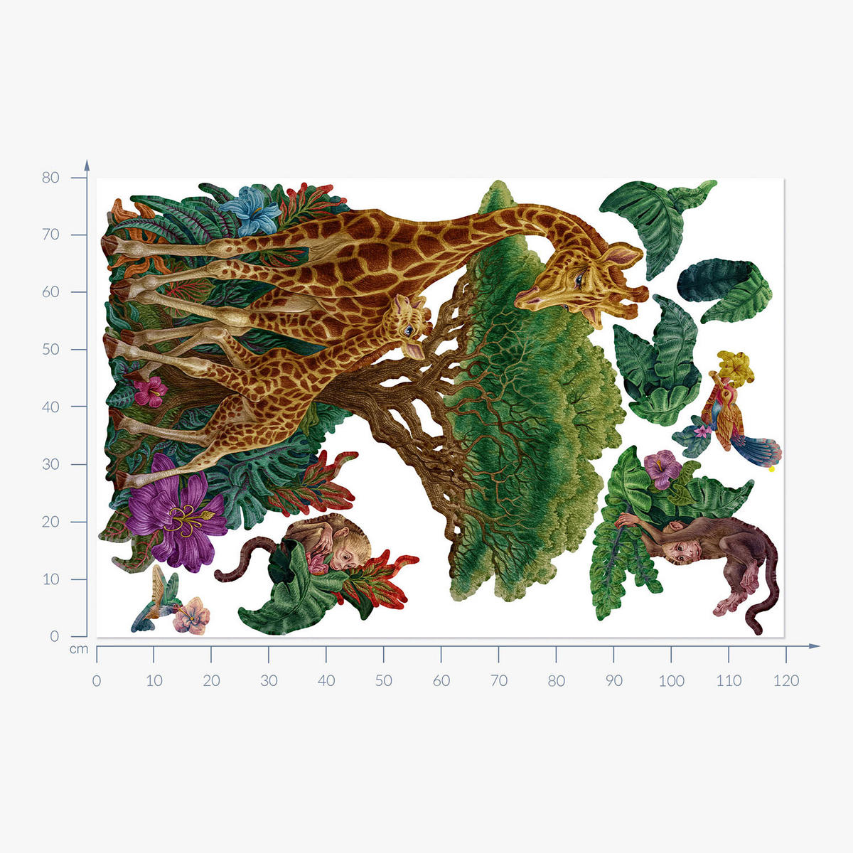 WANDAUFKLEBER 80x119cm - Wildtiere Vegetation - Multicolor, Kunststoff (80/119/0.1cm) - Wallfluent
