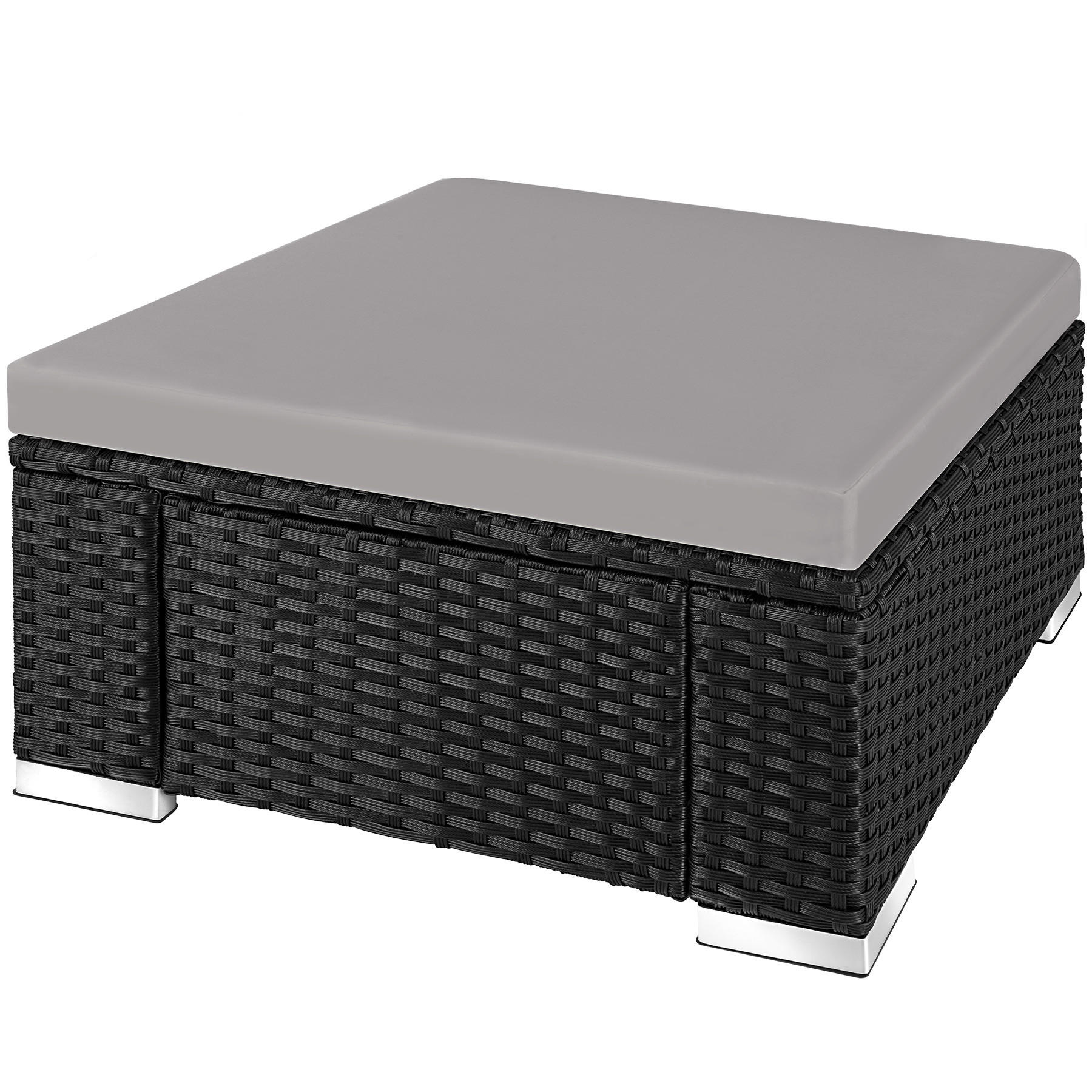 RATTAN-SITZHOCKER Bitonto,53 x 53 x 26 cm,schwarz/grau - Schwarz/Grau, Kunststoff (53/26/53cm) - tectake