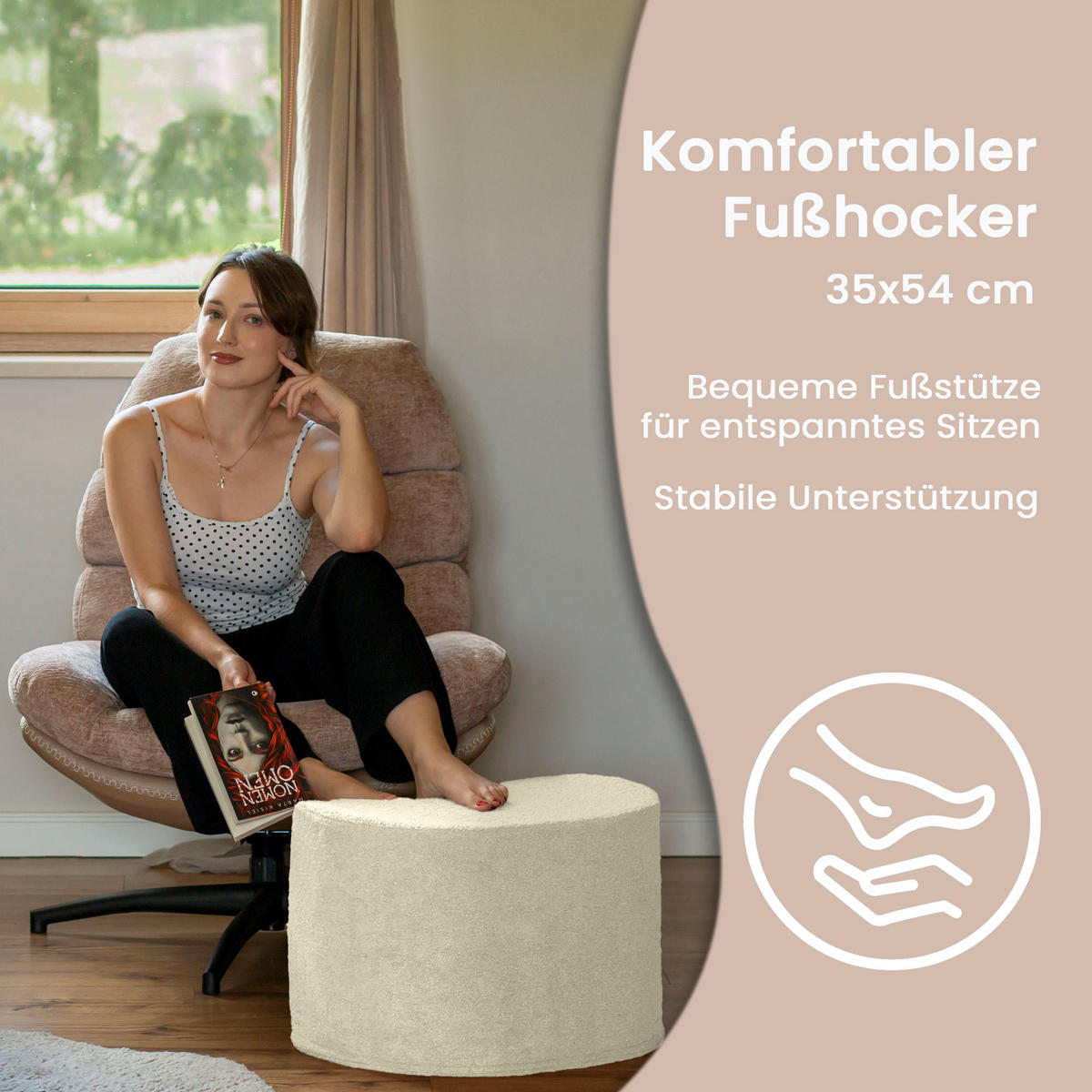 SITZSACK Halbmond 54/36/35 cm, weicher Bouclé 315 g/m², Creme - Creme, Textil (36/35/54cm) - Dreamroots