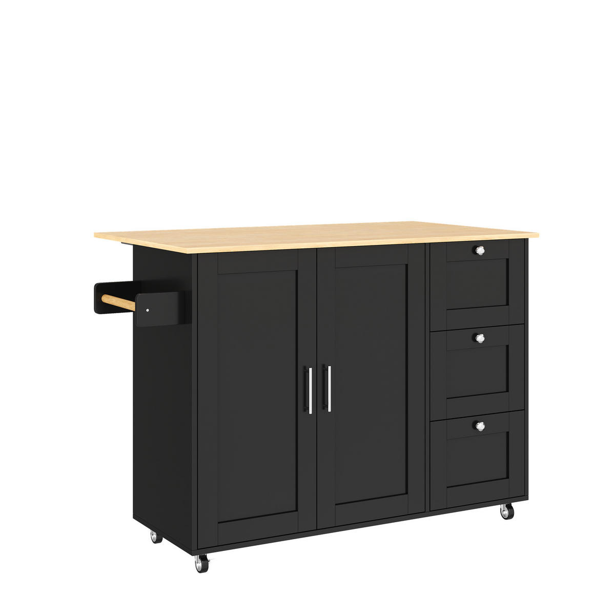 KÜCHENINSEL in Schwarz und Naturfarbe Servierwagen mit Schubladen für Küchen und Esszimmer, B135/T44 (70)/H90 cm - Schwarz, Holzwerkstoff (135/90/44cm) - STILVORA
