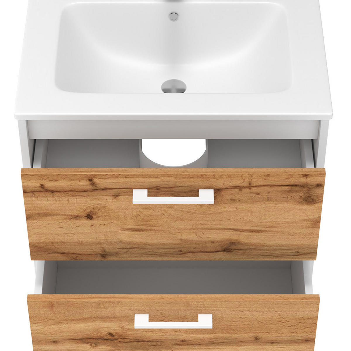 WASCHBECKENUNTERSCHRANK Lanco Weiß/Goldkraft Eiche 61 x 61.5 cm mit Waschbecken - Honigeiche/Weiß, Holzwerkstoff (61/61.5/46.5cm) - Vicco