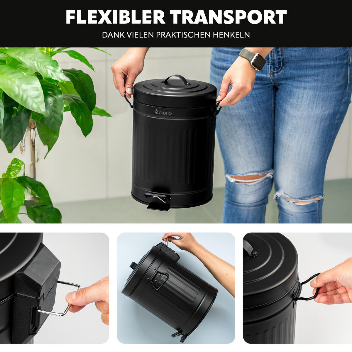 KOSMETIKEIMER Treteimer VINTAGE, 5 Liter, aus Metall, schwarz - Schwarz, Metall (21/30.5/21cm) - eluno