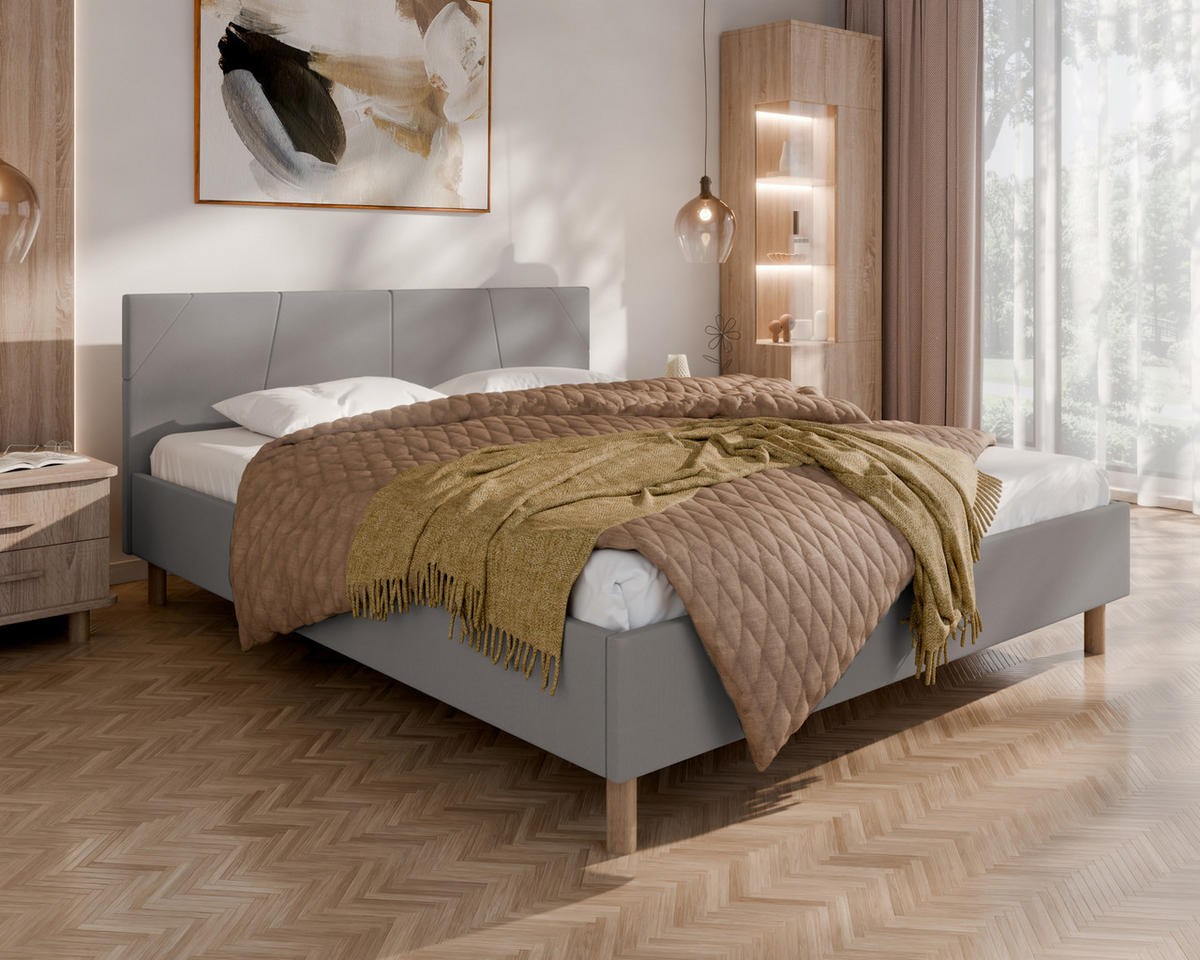 POLSTERBETT ALMORE 160x200cm Elegantes Polsterbett für modernen Wohnstil , Taschenfederkernmatratze mit kokos KORNOS (20cm), stahl - Dunkelgrau, Holz - Homesy