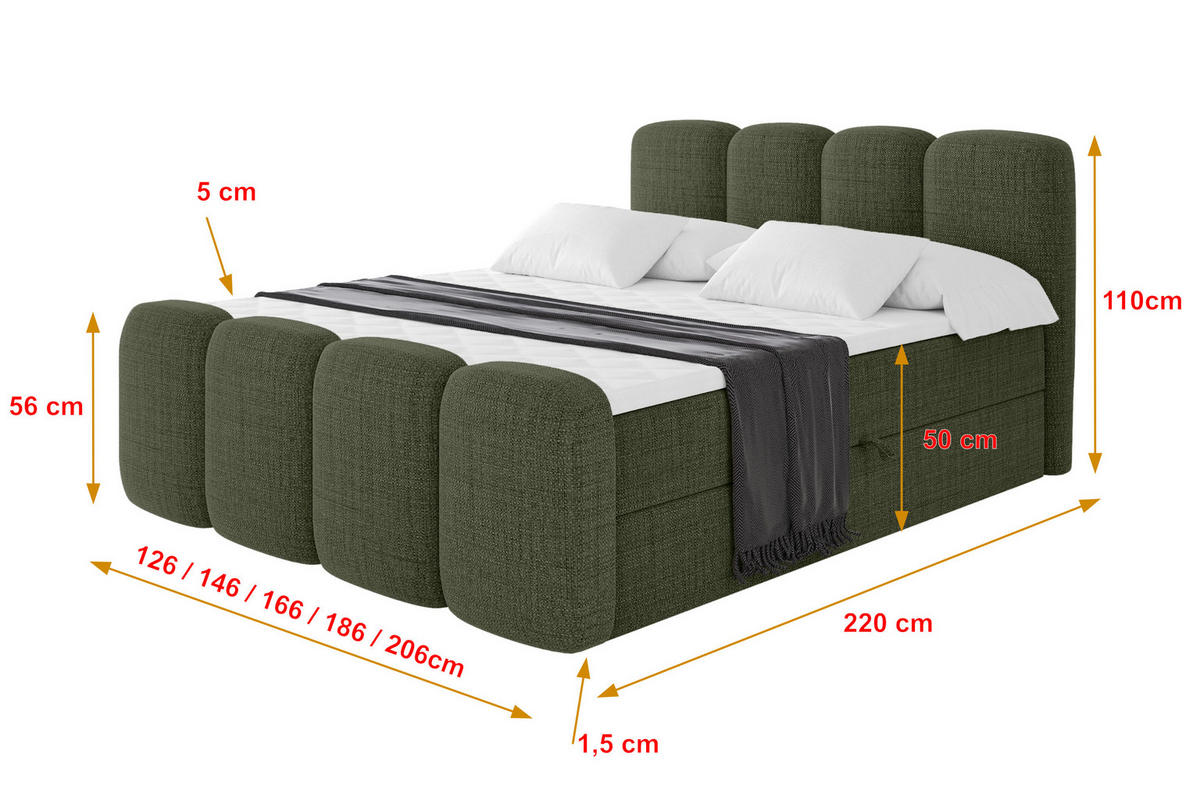 AMERICKÁ postel s matrací H4 a roštem – NINA-Z – 120 × 200 cm – zelená - zelená barva, kompozitní dřevo (120/200cm) - ALTDECOR