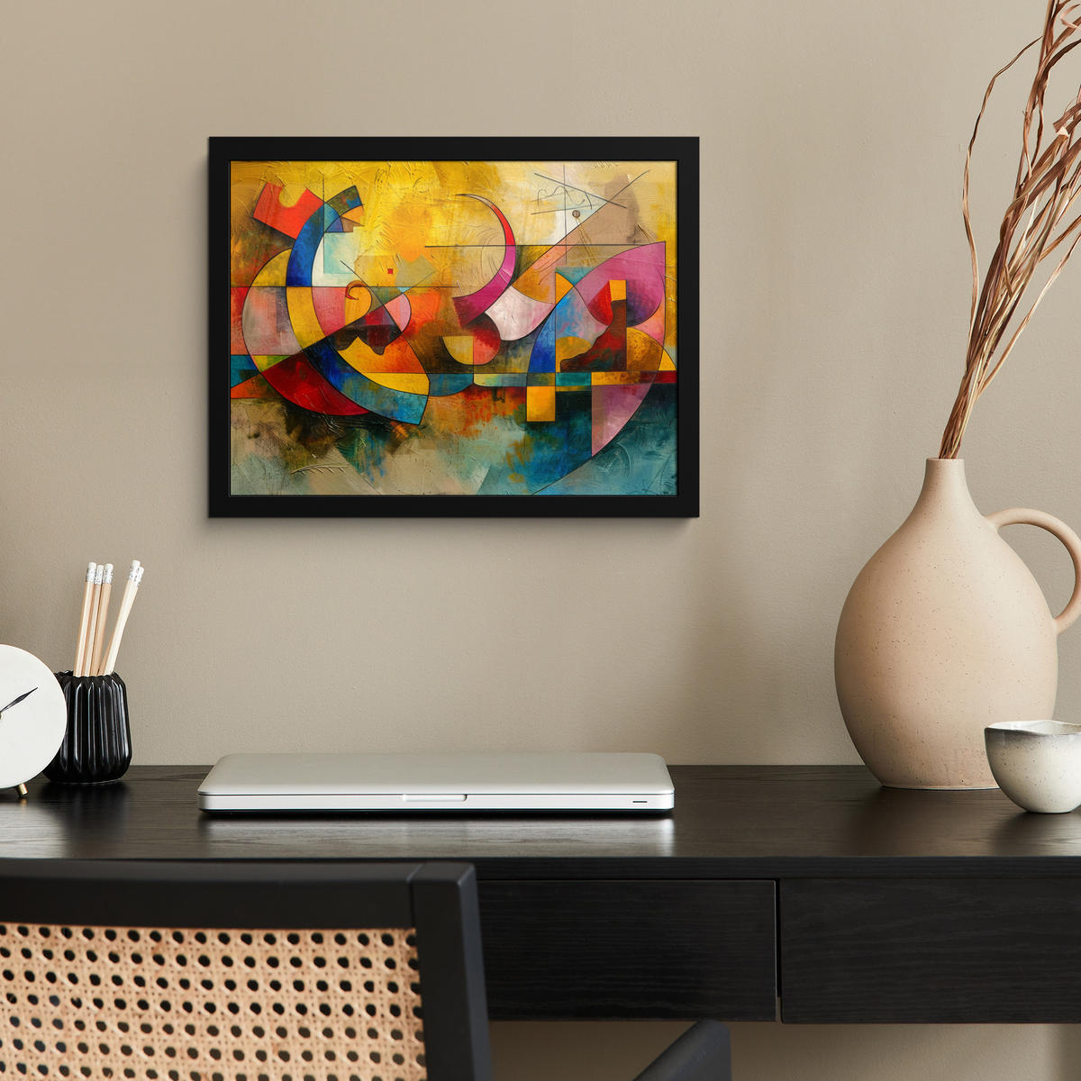 POSTER MIT RAHMEN Kunst - Abstrakt - Modern 40x30 cm - Gelb, Papier (40/30cm) - MuchoWow