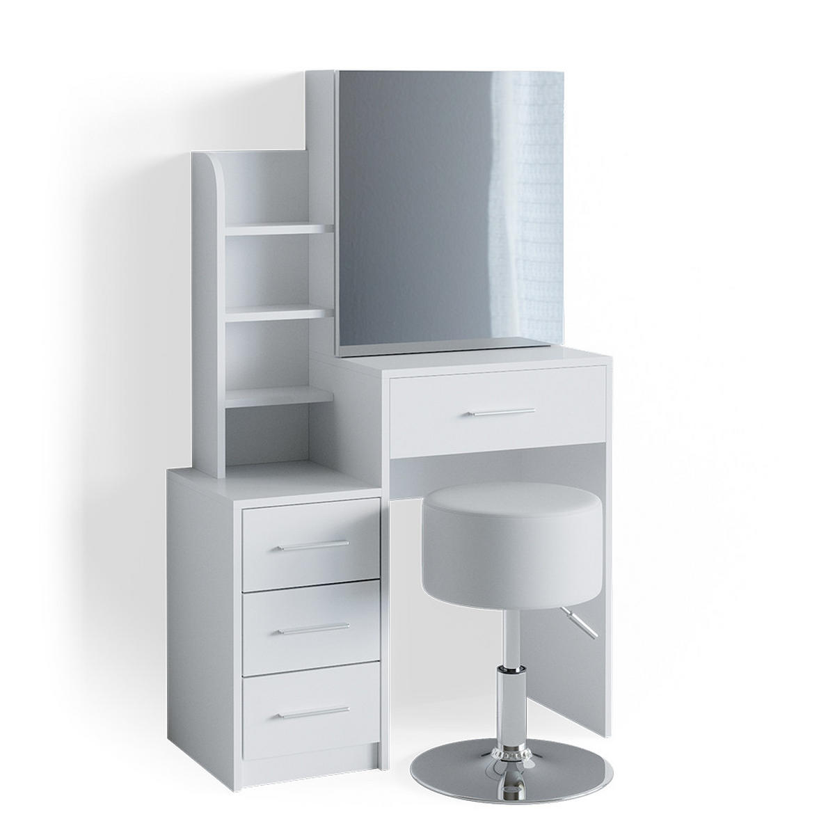 SCHMINKTISCH Conrada Weiß 80 cm mit Hocker - Weiß, Holzwerkstoff (36/131.6/80cm) - Vicco