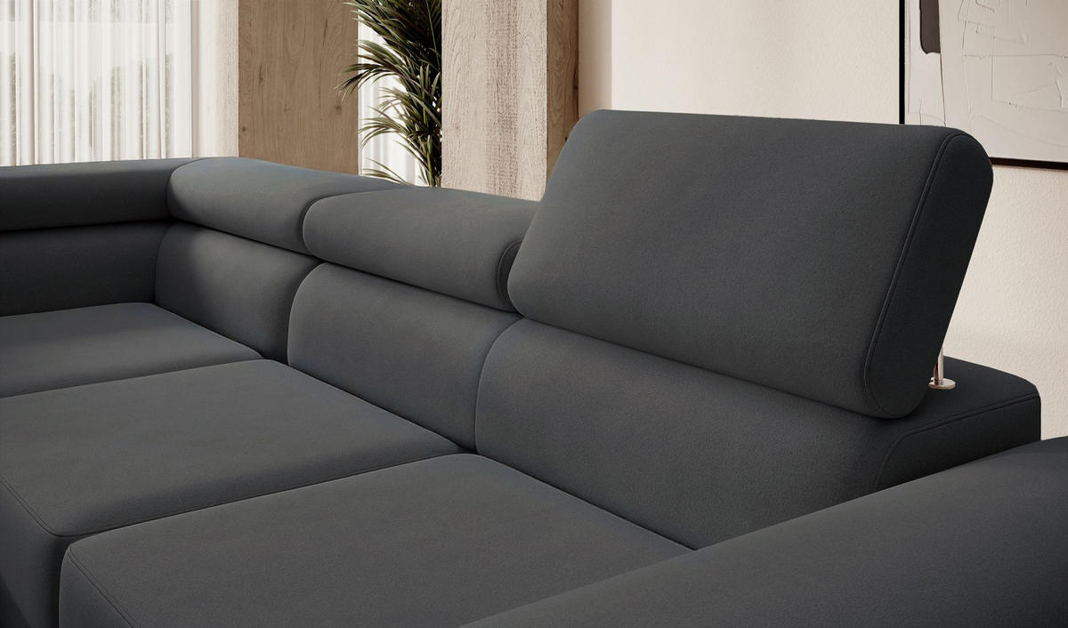 ECKSOFA Stevil Dunkelgrau Velours - Dunkelgrau/Silberfarben, Textil/Metall (275/203cm) - Selsey