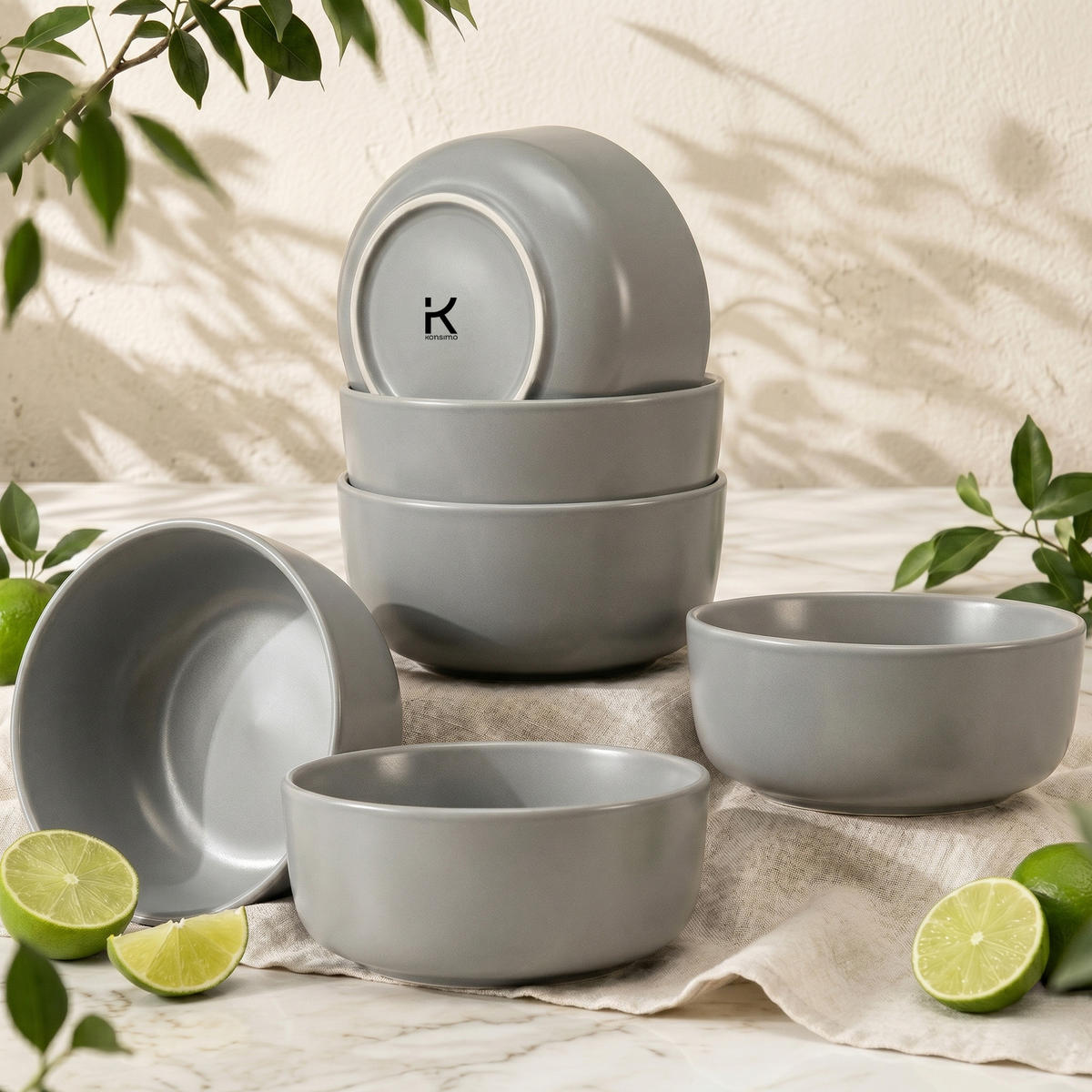 SCHÜSSEL-SET VICTO 6 Personen 6-tlg, matt grau - Grau, Keramik - KONSIMO®
