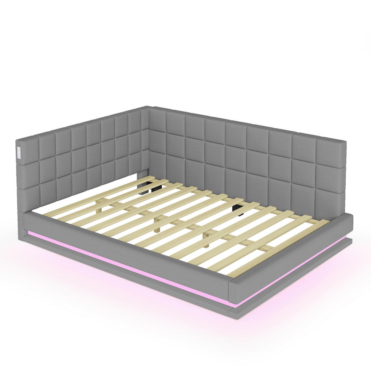 POLSTERBETT 140/200 cm aus Leinen mit LED-Lichtleiste, USB-Steckdose und Lattenrost Grau - Grau, Textil (140/200cm) - Modenvie