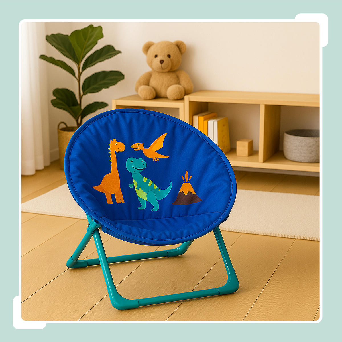 KINDERSESSEL Mehrfarbig klappbar Dino - Blau, Kunststoff/Textil (50/47/48cm) - Relaxdays