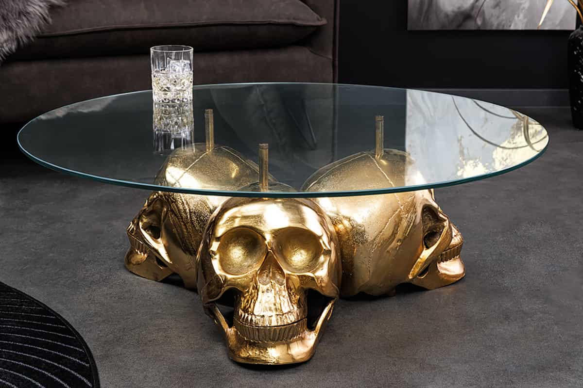 COUCHTISCH SKULL XXL Glas Transparent 90 cm - Transparent/Goldfarben, Glas/Metall (90/90/33cm) - riess-ambiente