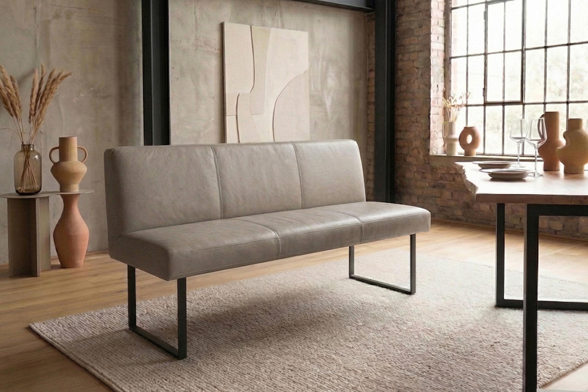 ESSZIMMERBANK ELEEN Grau Leder - Grau, Leder (123/85/69cm) - KAWOLA