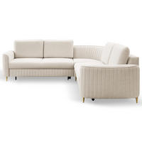 ECKSOFA VELA R-S Beige Velours-Stoff mit Schlaffunktion - Beige, Holz (251/251cm) - MASSENO