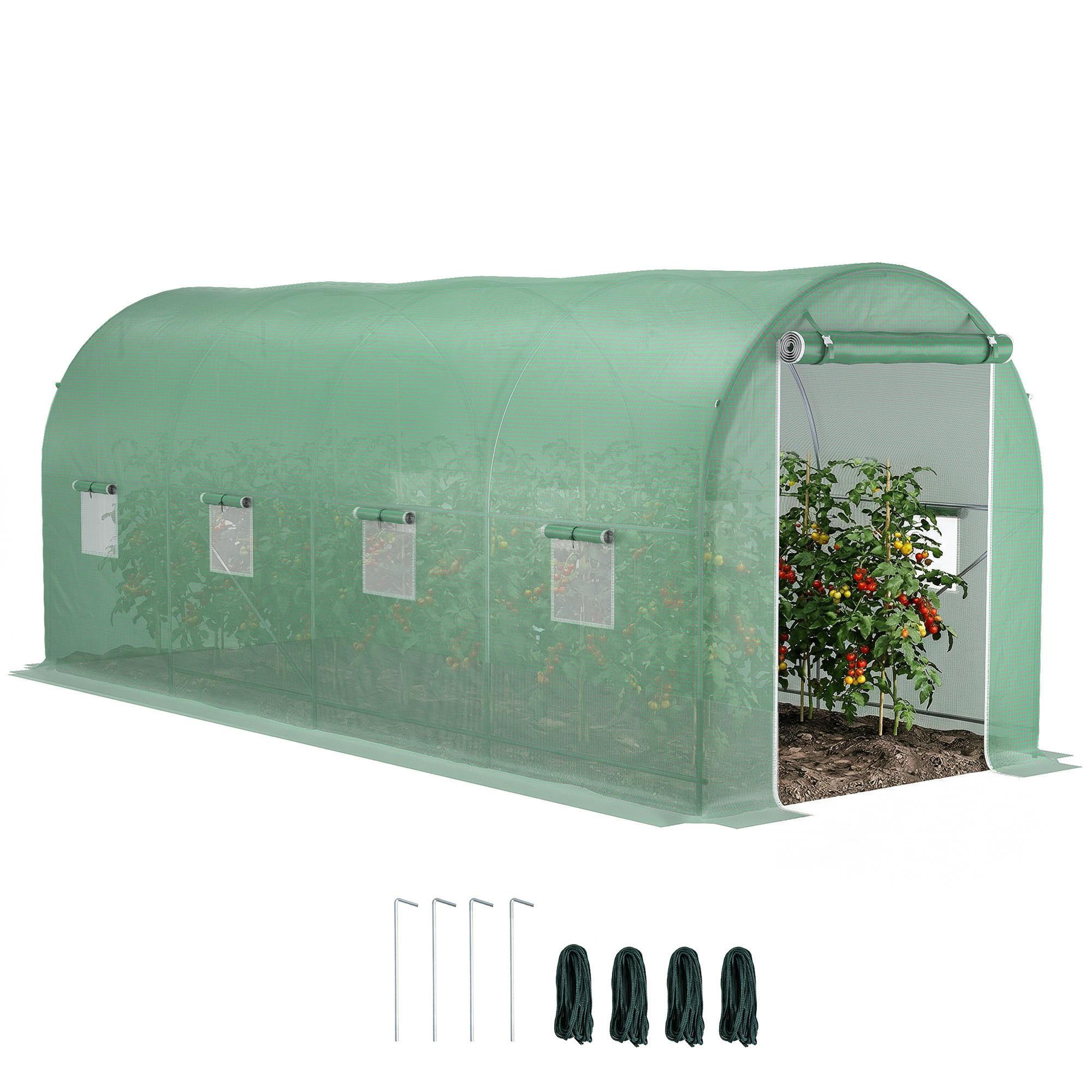 GEWÄCHSHAUS DE-05729 500x200x205 cm, mit Tür & 8 Fenstern Grün - Grün, Kunststoff/Metall (200/205/500cm) - ComfortXL