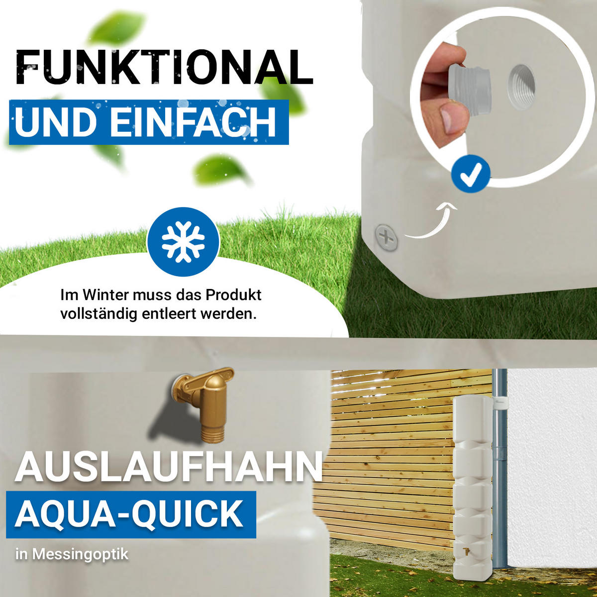 WANDTANK Komplett-Set 300 L, sandbeige inkl. Kunststoff-Auslaufhahn und Fallrohranschluss - Sandfarben, Kunststoff (42/210/40cm) - 4rain