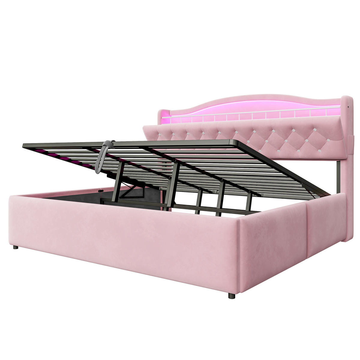 POLSTERBETT 180/200 cm in Rosa mit Bettkasten, LED, USB, USB-C und Kopfteil-Staufächern Samt - Rosa, Holzwerkstoff/Textil (180/200cm) - CHICFURN