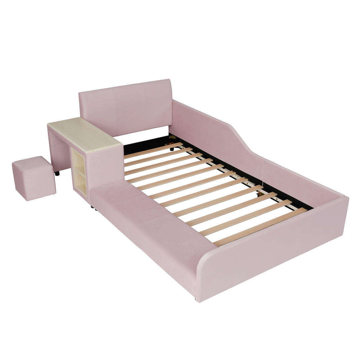 POLSTERBETT 90/200 cm in Pink mit Schreibtisch, Hocker und Ablageboden aus Samt - Rosa, Holzwerkstoff/Textil (90/200cm) - STILVORA