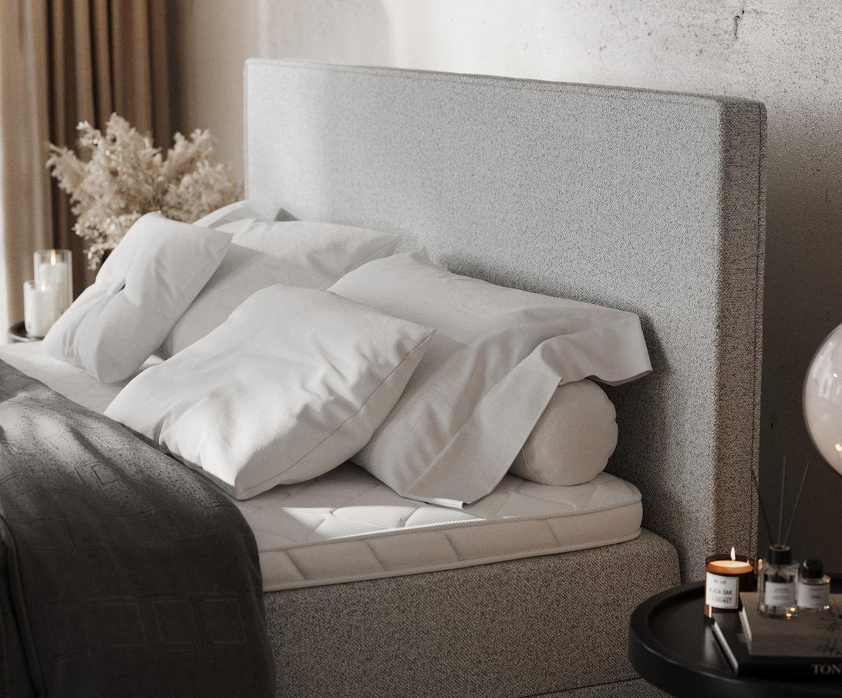 BOXBETT Velma 180/200 cm Hellgrau im Riva Stoff - Hellgrau/Schwarz, Holz/Holzwerkstoff (180/200cm) - AltaBeds