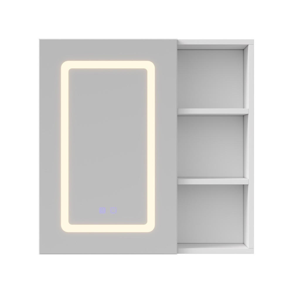 SPIEGELSCHRANK - eintürig - mit LED-Beleuchtung - Antibeschlag-Funktion und offenem Regal - Weiß - Weiß, Holzwerkstoff (15.2/60.2/60.2cm) - DELFA