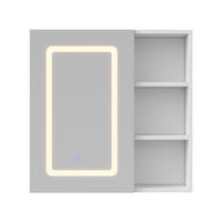 SPIEGELSCHRANK - eintürig - mit LED-Beleuchtung - Antibeschlag-Funktion und offenem Regal - Weiß - Weiß, Holzwerkstoff (15.2/60.2/60.2cm) - DELFA