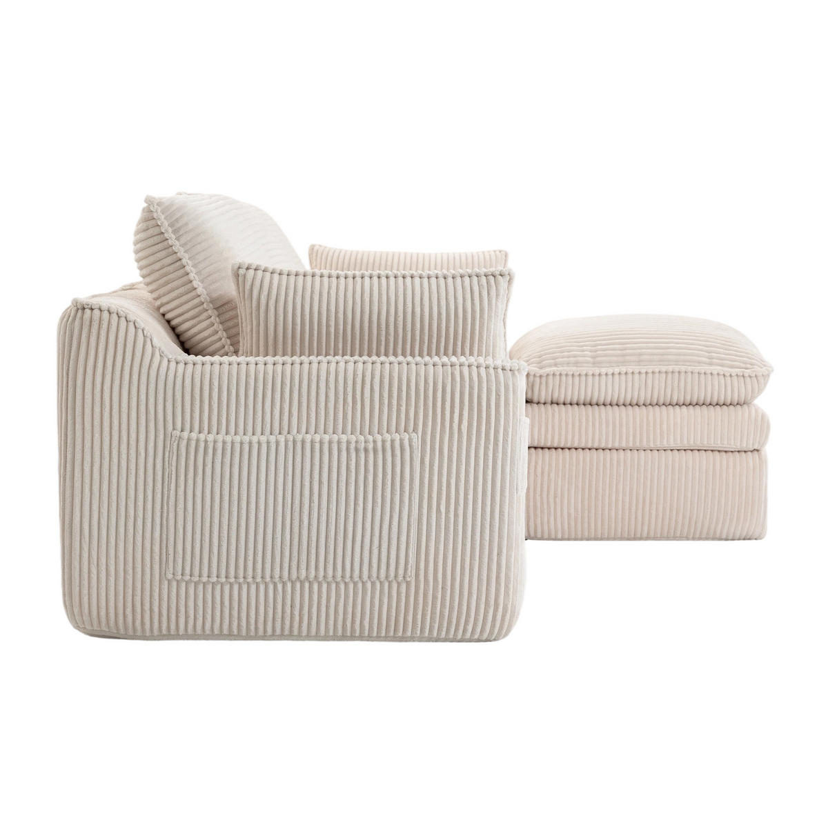 3-STIZER Sofa 263/167/85 cm mit Hocker, Seitentaschen und Federkern, Cord Beige - Beige, Textil (263/85/167cm) - Redom