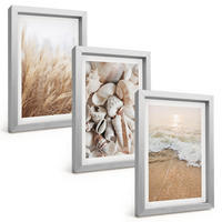 BILDER SET 3er Set - 20x30 cm Silberner Rahmen - Strandmotive, Muscheln, Wellen - Silberfarben, Kunststoff (20/30cm) - TULUP