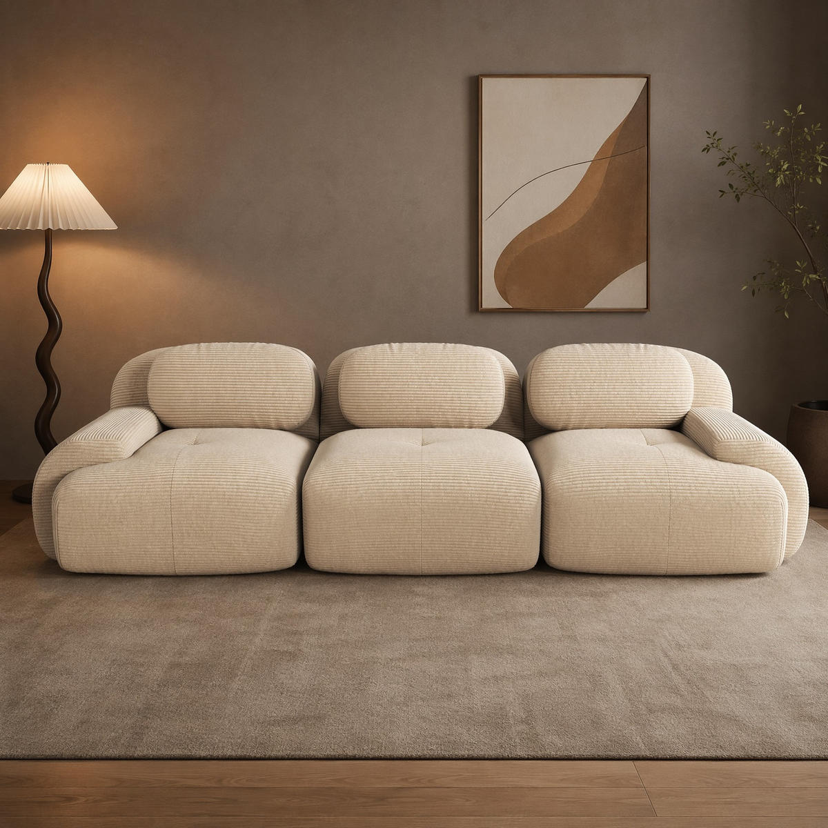 MODULARES Ecksofa mit Cordbezug Beige 298x103x70 cm, rahmenlos und ohne Montage - Beige, Textil (103/298cm) - IVMEU