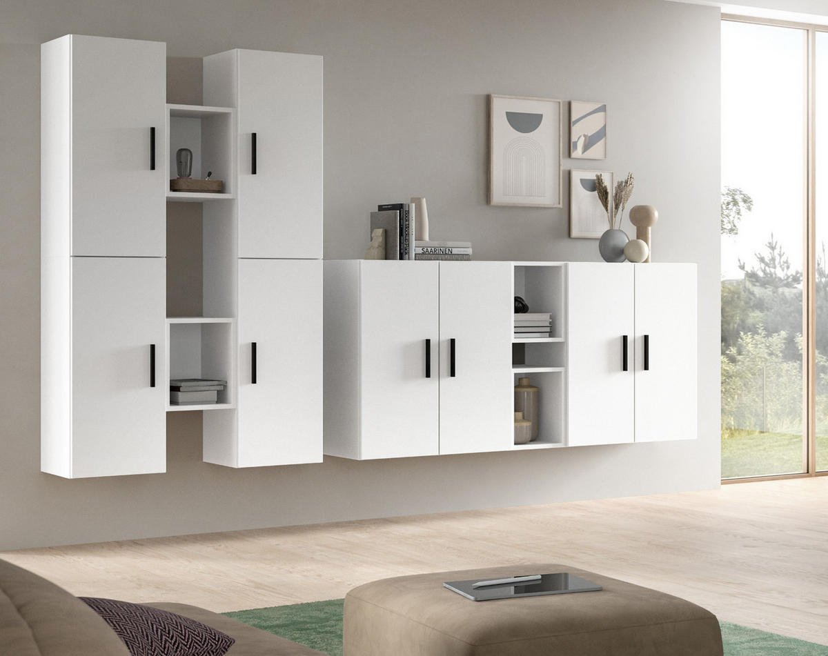 WOHNWAND weiß 259 x 184 cm, Wohnkombination hängend / stehend - Schwarz/Weiß, Holzwerkstoff/Kunststoff (259/151/34cm) - Inn.Furn