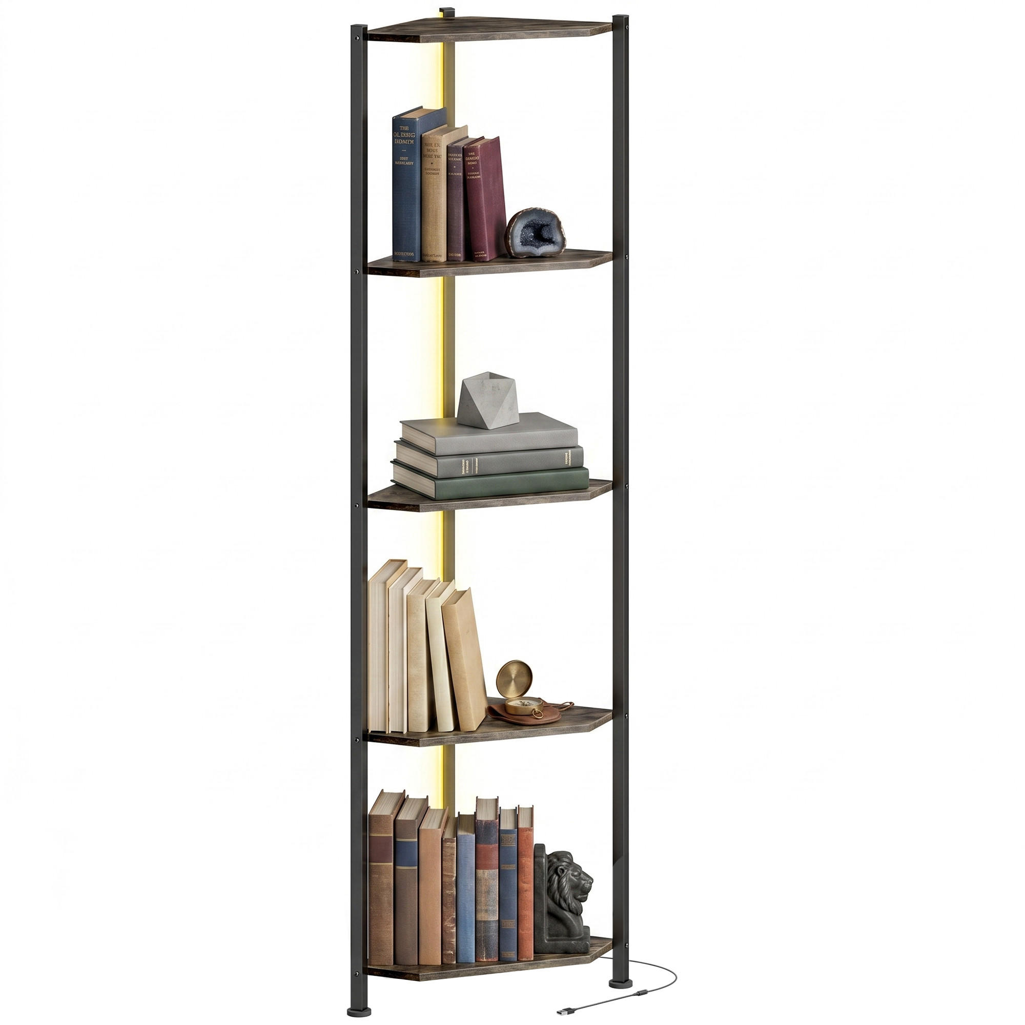 BÜCHERREGAL Braun Eckregal mit LED 32/32/147 cm - Rostfarben, Holz (32/147/32cm) - PANGIVO