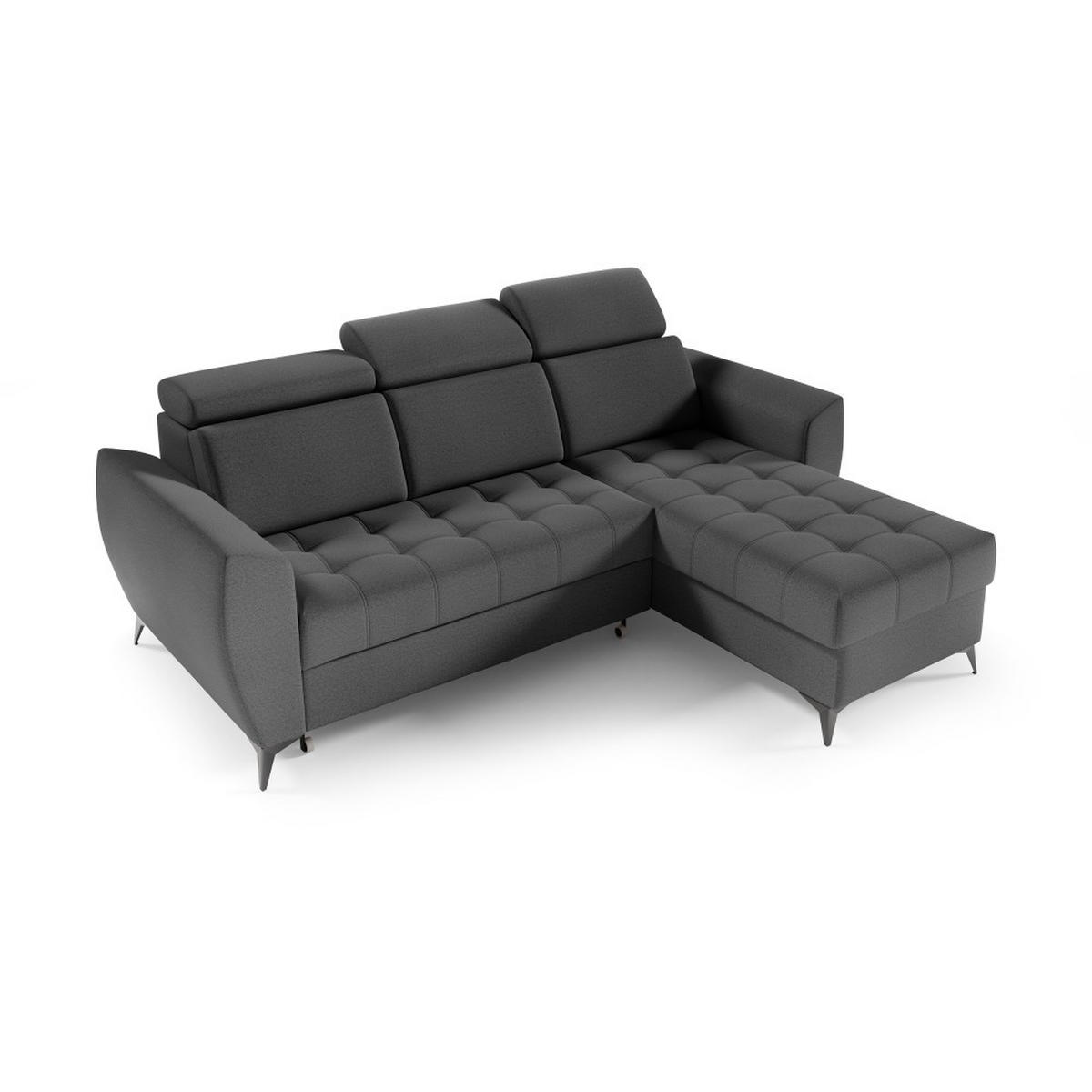ECKSCHLAFSOFA Aurora I verstellbare Kopfstützen, Anthrazit - Anthrazit/Schwarz, Textil (235/176cm) - Beautysofa