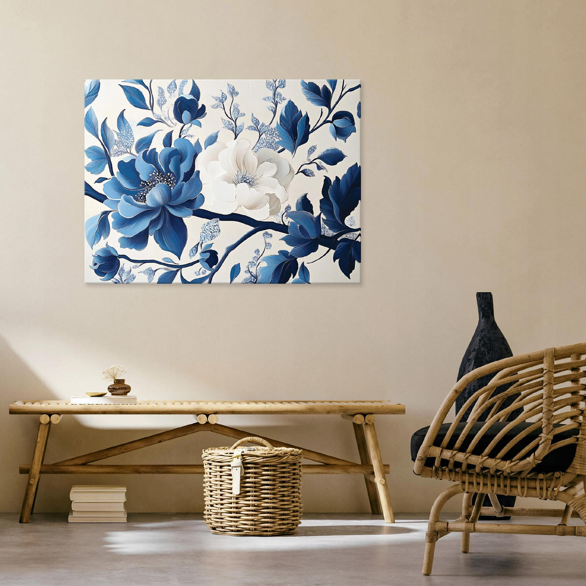 LEINWANDBILD Blumen Blau Abstrakt Modern Wohnzimmer 100x70 - Multicolor, Holzwerkstoff (100/70cm) - Wallarena