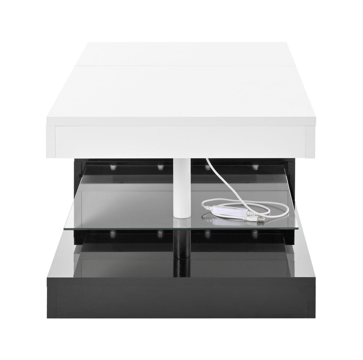 COUCHTISCH aus Holzwerkstoff 90/45/35,5 cm mit LED-Beleuchtung, APP- & Bluetooth-Steuerung und Glasablage, Schwarz/Weiß - Weiß, Holzwerkstoff (90/45/35.5cm) - Redom