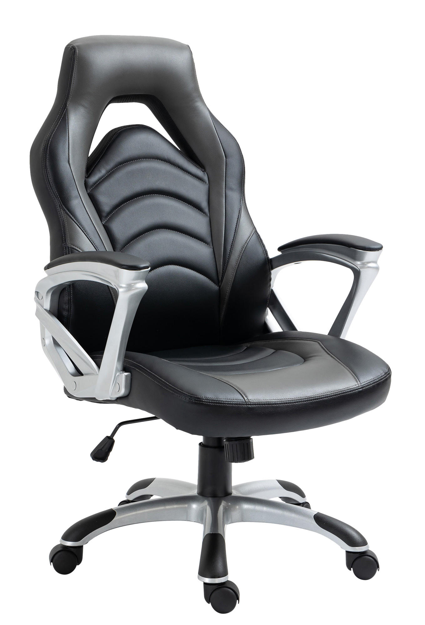 CHEFSESSEL Lederlook schwarz/grau - Schwarz/Grau, Kunststoff/Textil (65/107/72cm) - CLP