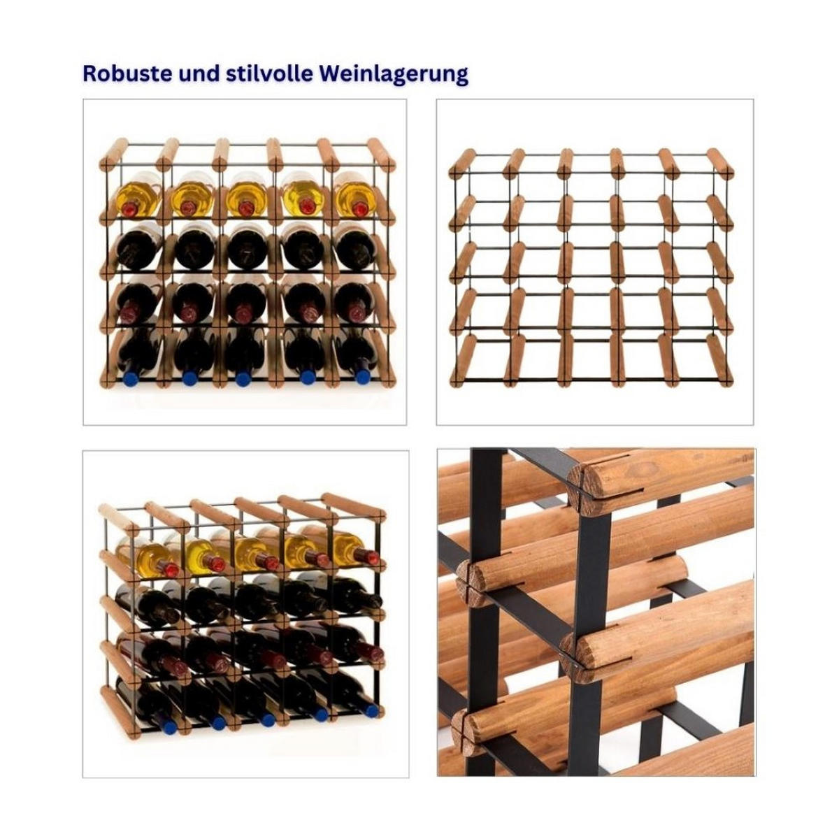 WEINREGAL Vinotega Mod Metal 42,5x52,5x24,5 cm 5x4 Flaschen Massives Kiefernholz Braun Geölt - Braun, Holz (52.5/42.5/24.5cm) - PROREGAL