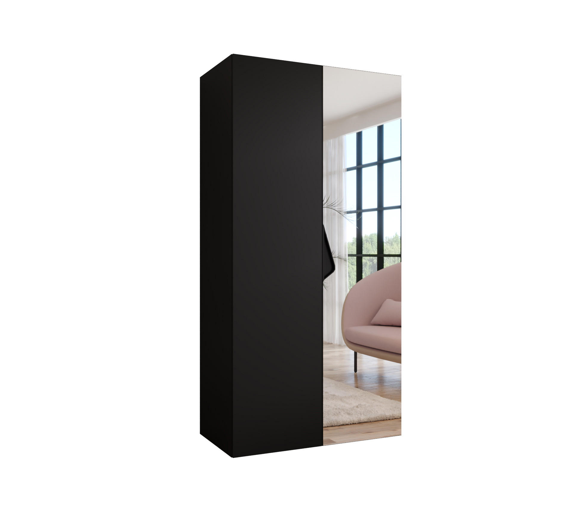 Abiks Möbel Drehtürenschrank Schwarz, Schwarz 100x202x52 cm