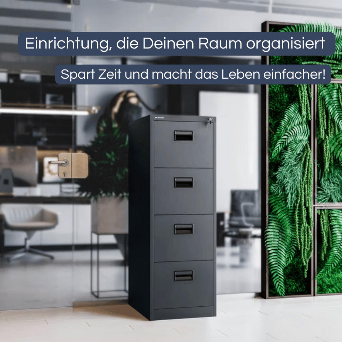 HÄNGEREGISTERSCHRANK abschließbar TION 4 Schubladen 132x46x62cm Anthrazit - Anthrazit, Metall (46/132/62cm) - DELUKE