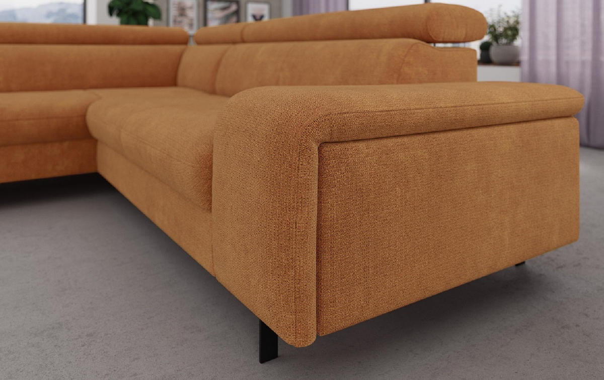 ECKSOFA mit Schlaffunktion und Bettkasten - Cognac/Schwarz, Kunststoff/Textil (262/215cm) - Cotta