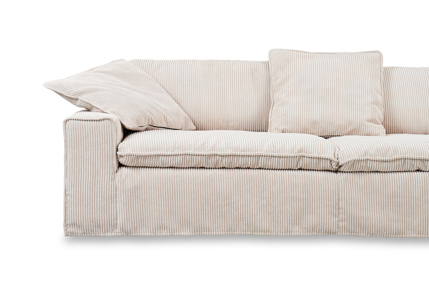 SOFA XL NETTA Cremeweiß Cord - Creme/Braun, Birkenholz/Textil (258/90/116cm) - KAWOLA