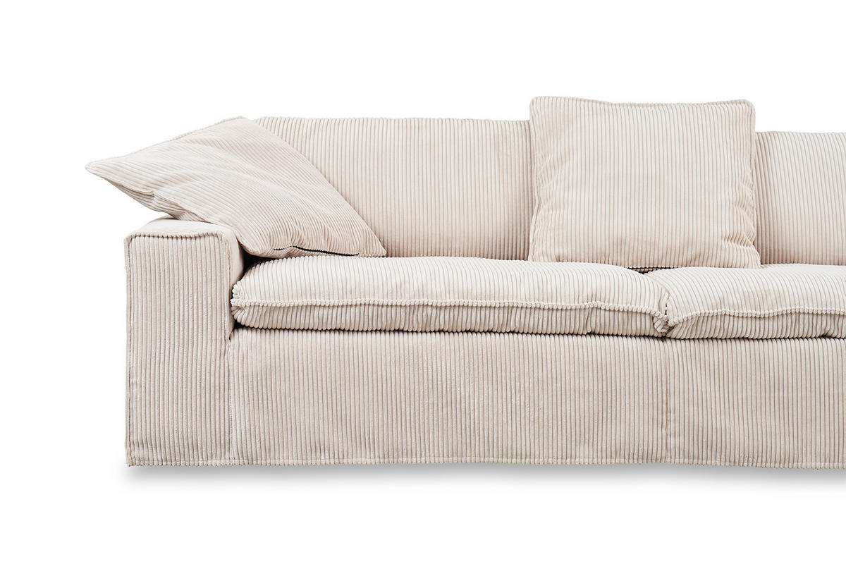 SOFA XL NETTA Cremeweiß Cord - Creme/Braun, Birkenholz/Textil (258/90/116cm) - KAWOLA