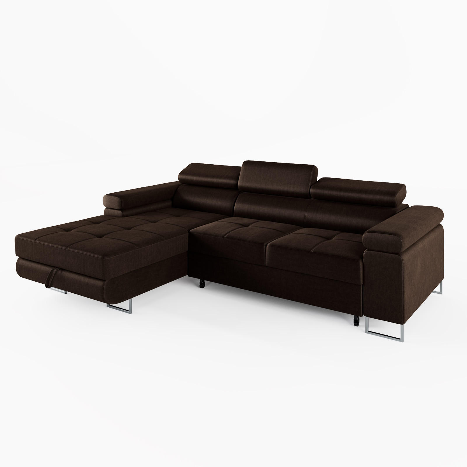 ECKSOFA VEMO MINI Links Braun Velour-Stoff Kompakter Komfort für Wohnräume - Dunkelbraun, Textil (235/175cm) - Barchello