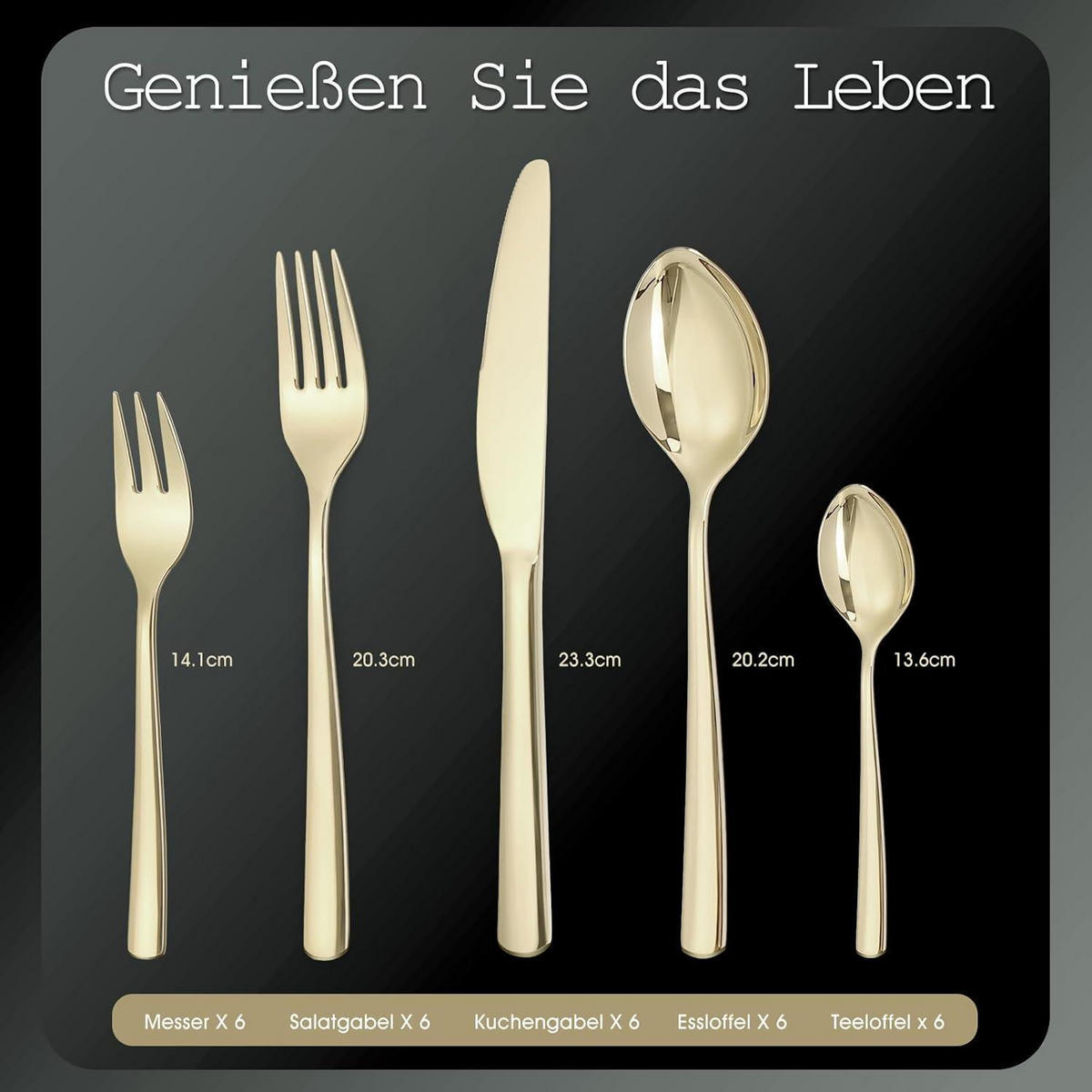 BESTECKSET 30-teilig Champagner Gold - Goldfarben, Metall