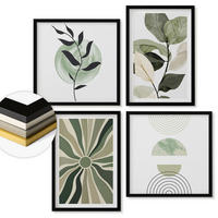 WANDBILDER 4er-Set - 50x50 cm & 40x60 cm Schwarzer Rahmen - Geometrische Pflanzenformen - Schwarz, Kunststoff (50/50cm) - ArtPrintCave