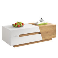 COUCHTISCH aus MDF mit verschiebbarem Stauraum und 2 Schubladen, 120/50/37,5 cm, weiß und natur - Weiß, Holzwerkstoff (120/50/37.5cm) - Redom