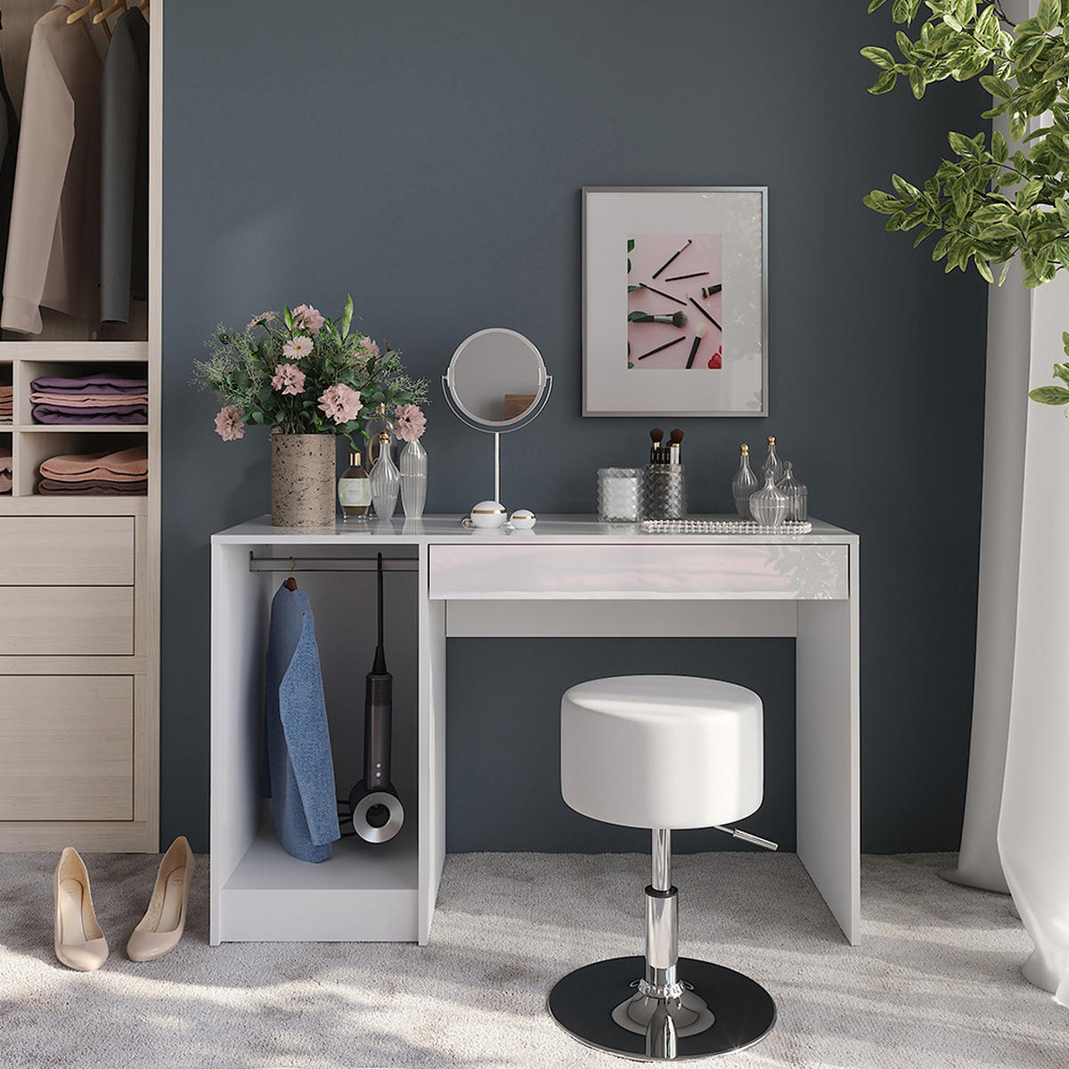 TOALETNÍ STOLEK Sherry Bílá/bílý vysoký lesk - vysoce lesklá bílá, kompozitní dřevo (119.8/76/50.1cm) - Vicco