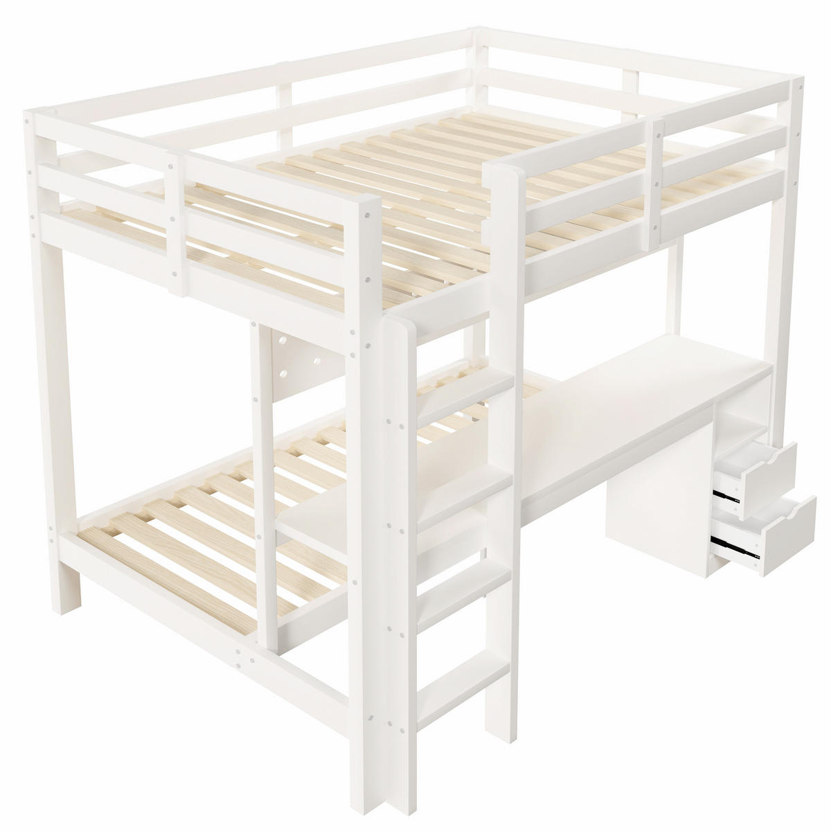 HOCHBETT mit Schubladen und Schreibtisch 140x200/90x200 cm Weiß - Weiß, Holz (140/200cm) - Meubliv