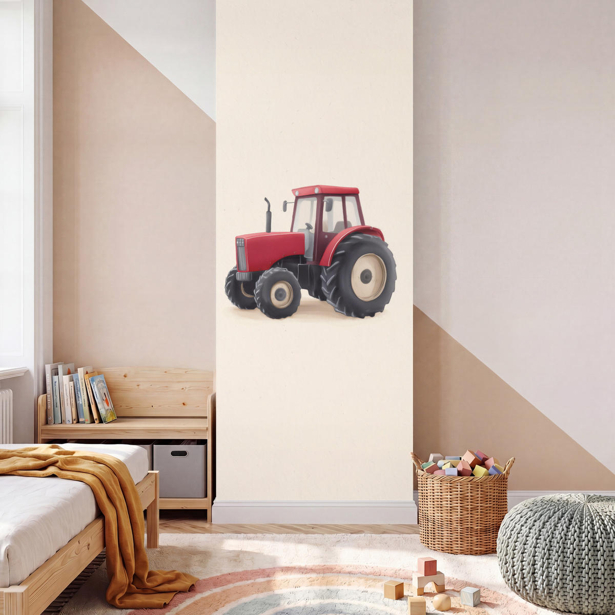 KINDERTAPETE - Traktor - Minimalistisch - Illustration - Rot - 100x260 cm - Rot, Papier (100/260cm) - OnlyWow
