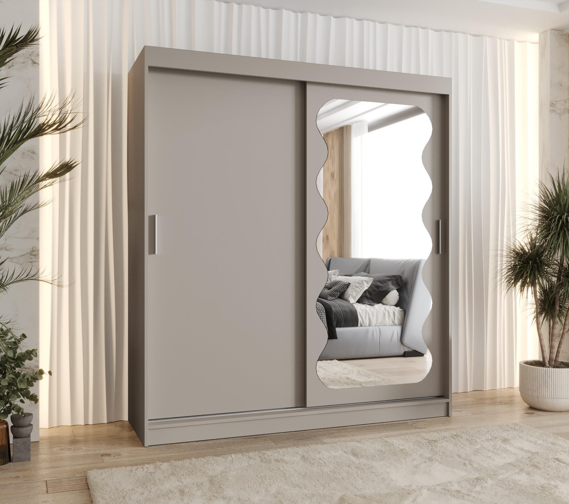 SCHWEBETÜRENSCHRANK 200/180/62 2-türig - Kaschmir/Silberfarben, Holz (180/200/62cm) - MÖBEL KRYSPOL