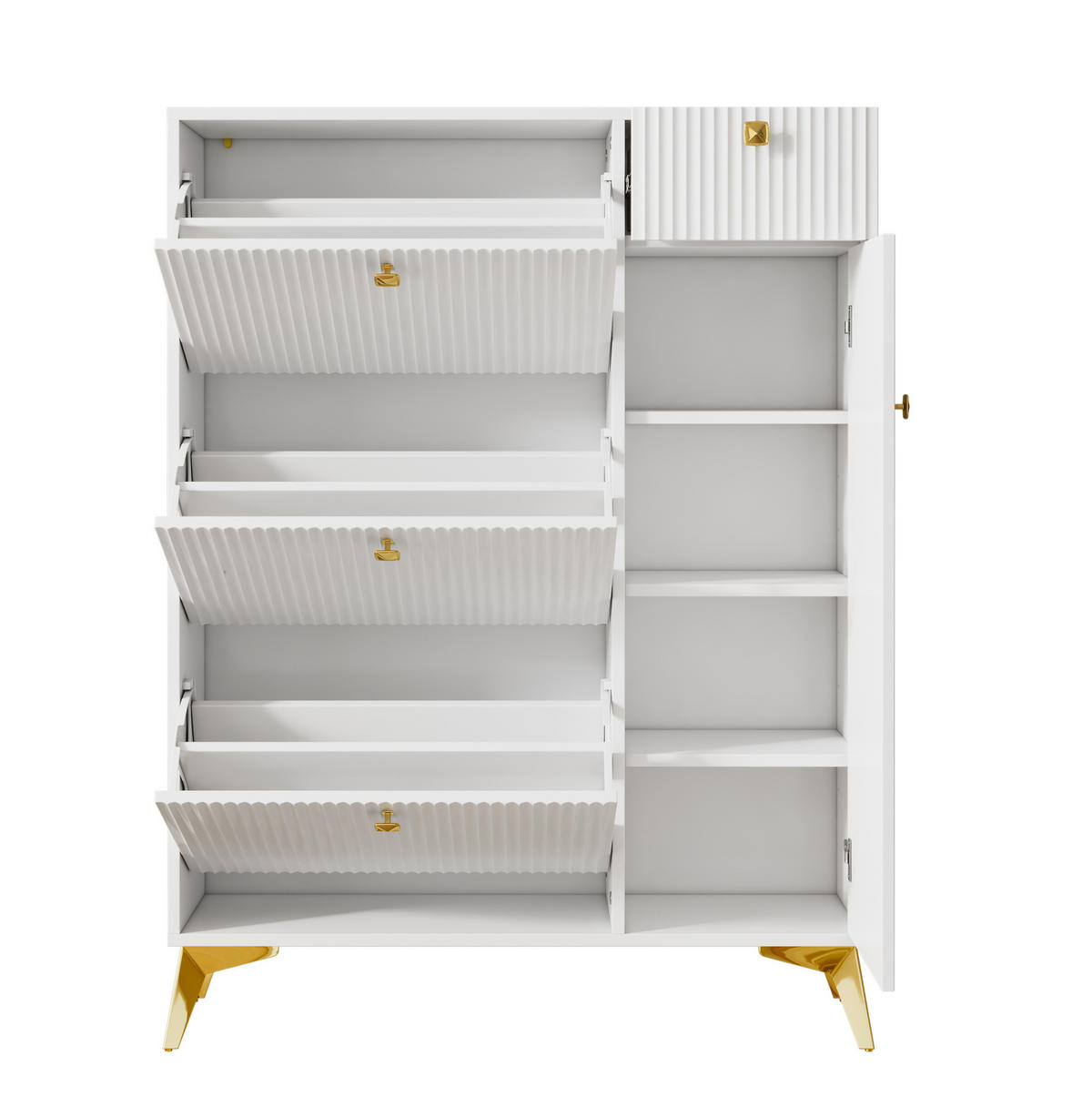 SCHUHSCHRANK mit Stauraum 90 x 25 x 121 cm Weiß - Weiß, Holzwerkstoff (25/121/90cm) - Beauniv