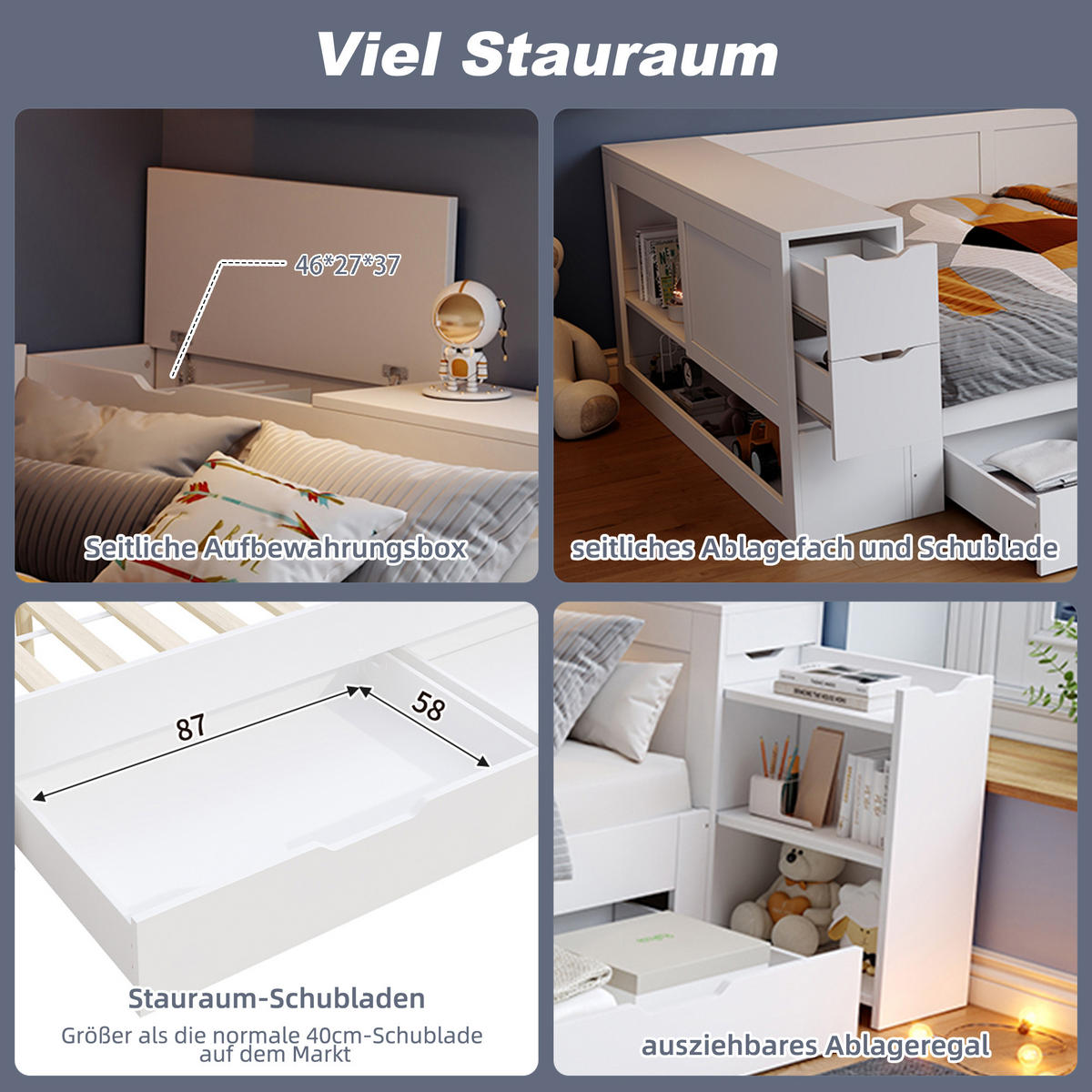 KINDERBETT 90/200 cm weiß aus MDF mit Schublade und Nachttisch - Weiß, Holzwerkstoff (90/200cm) - OKWISH